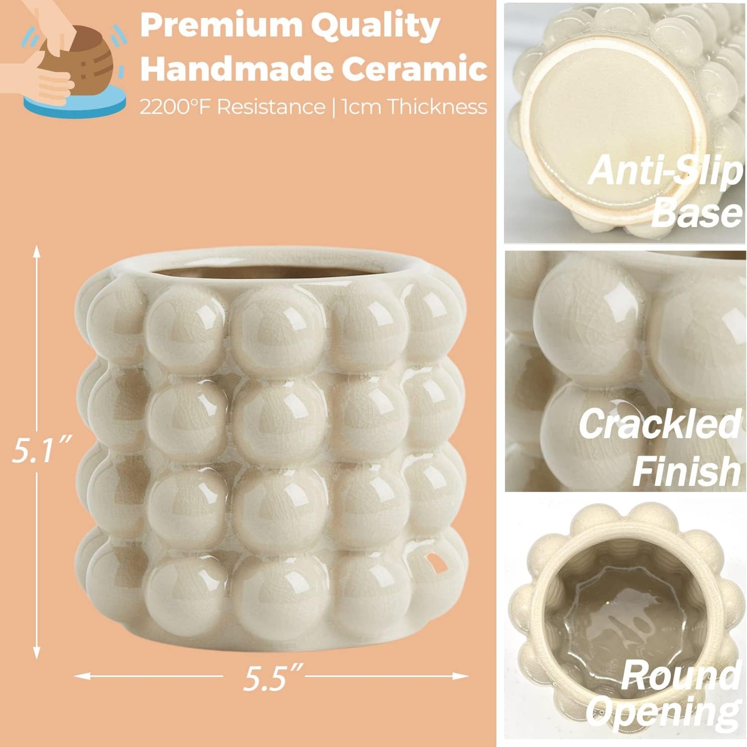 Beige Bubble Ceramic Vase