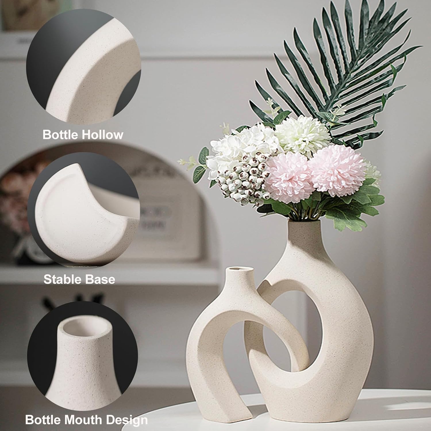Beige Hollow Ceramic Vases Set of 2
