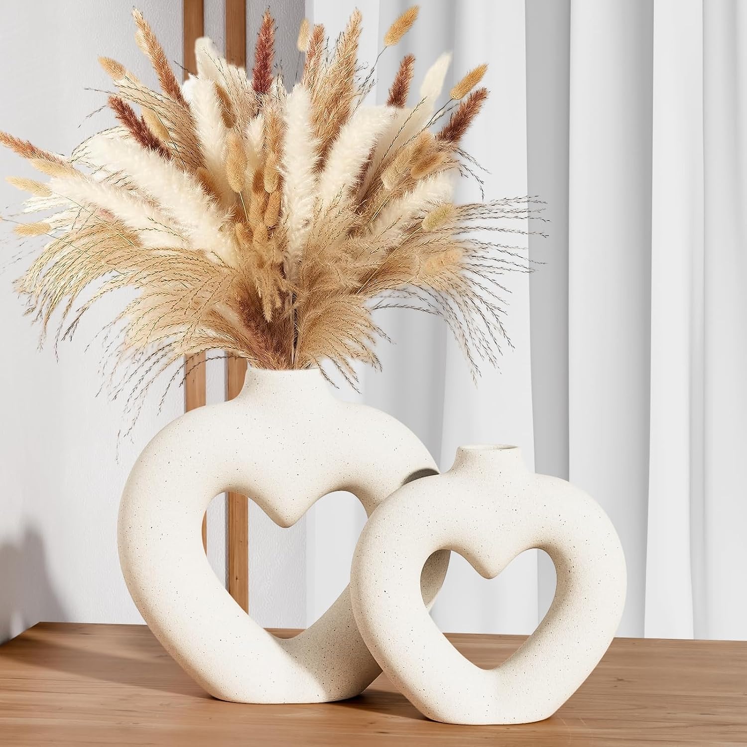 White Heart Ceramic Vases (Set of 2)