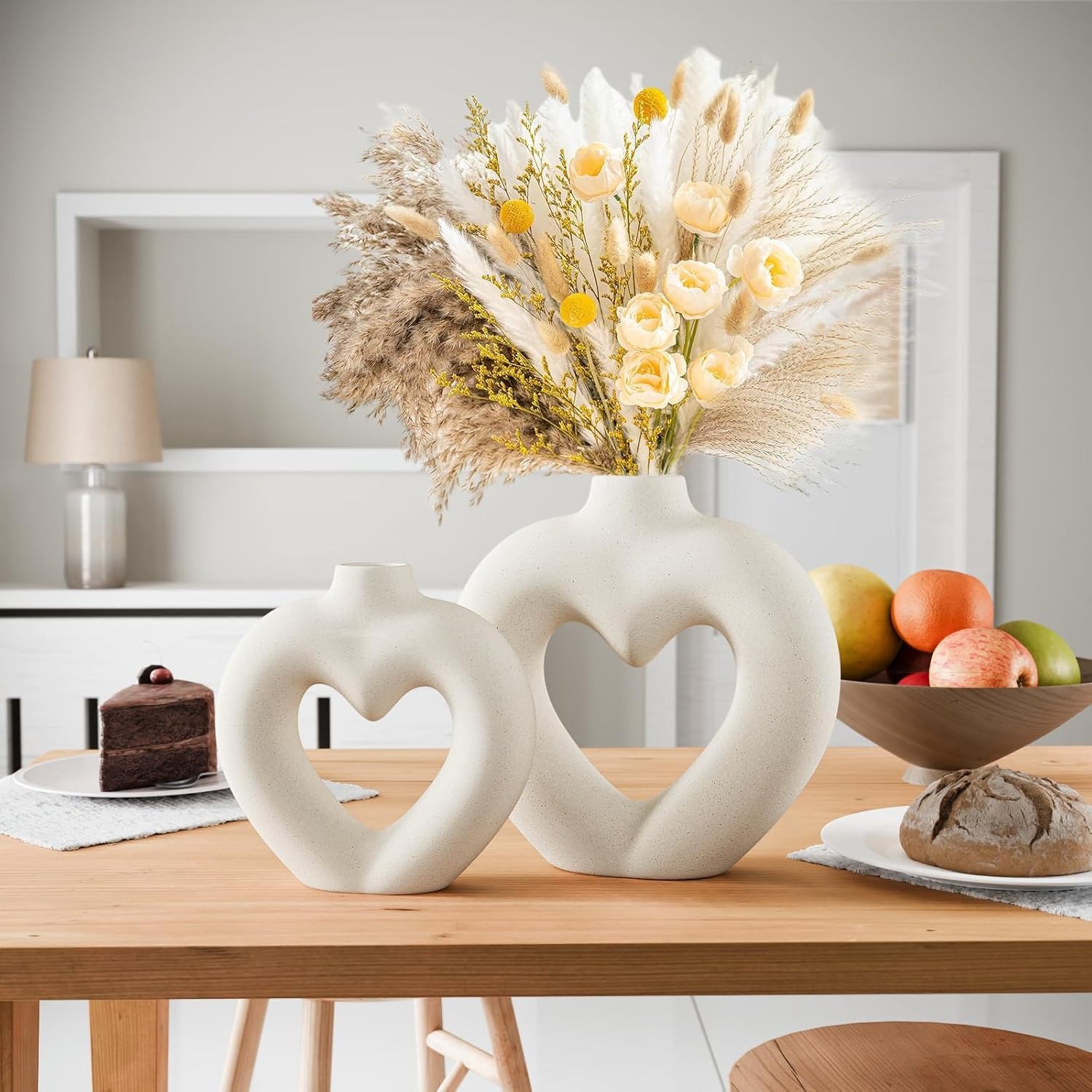 White Heart Ceramic Vases (Set of 2): image 3