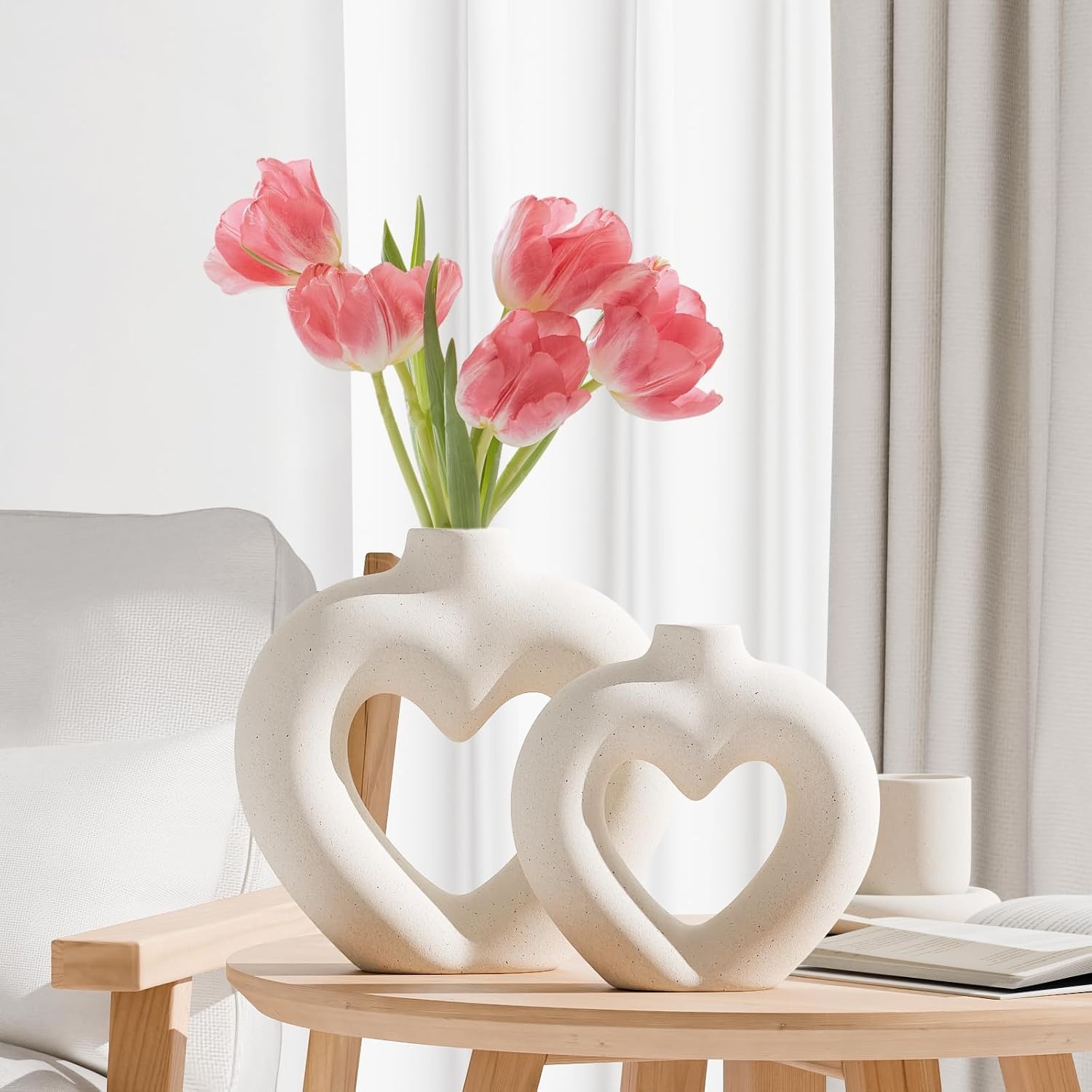 White Heart Ceramic Vases (Set of 2): image 5