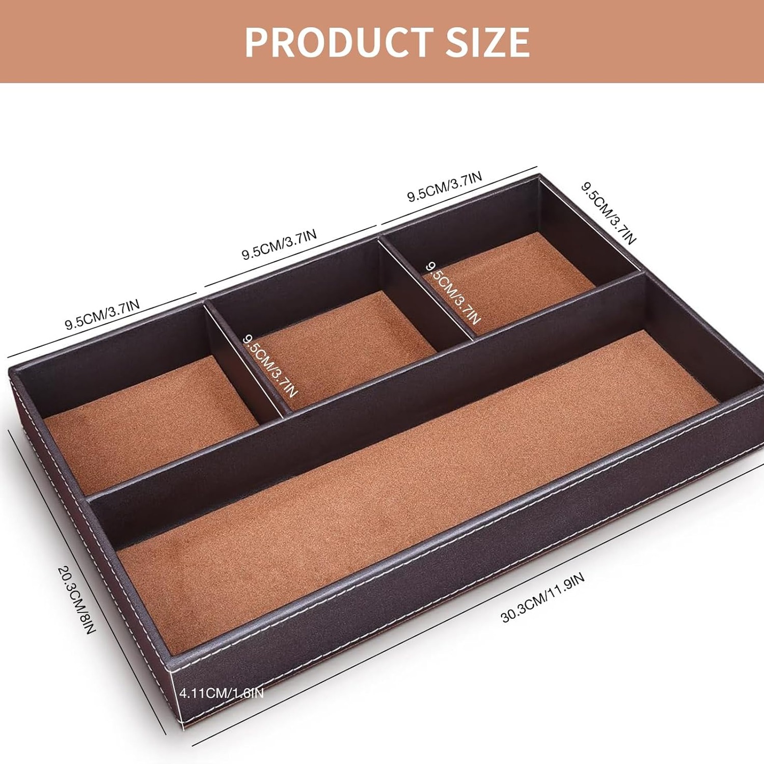 Faux Leather Valet Tray with 4 Compartments: image 7