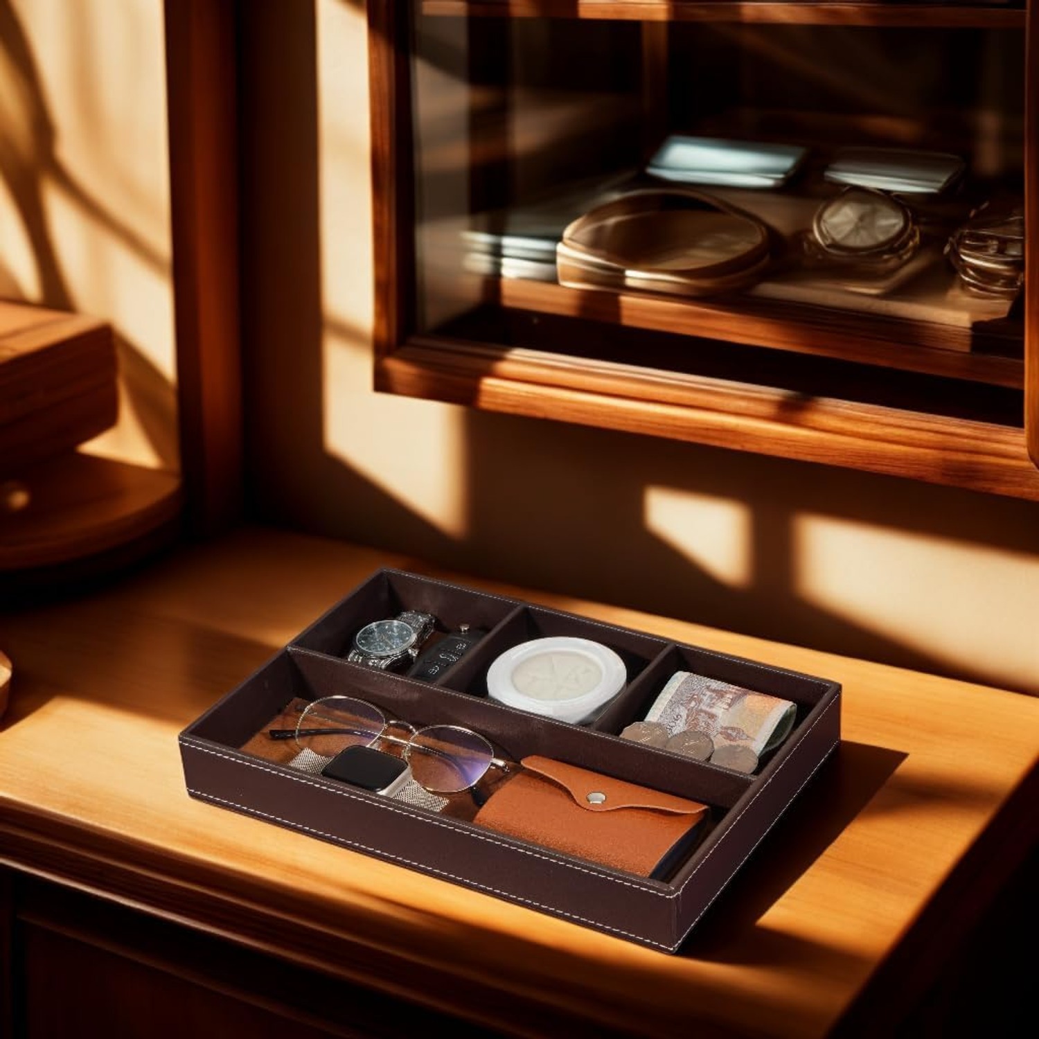 Faux Leather Valet Tray with 4 Compartments: image 8