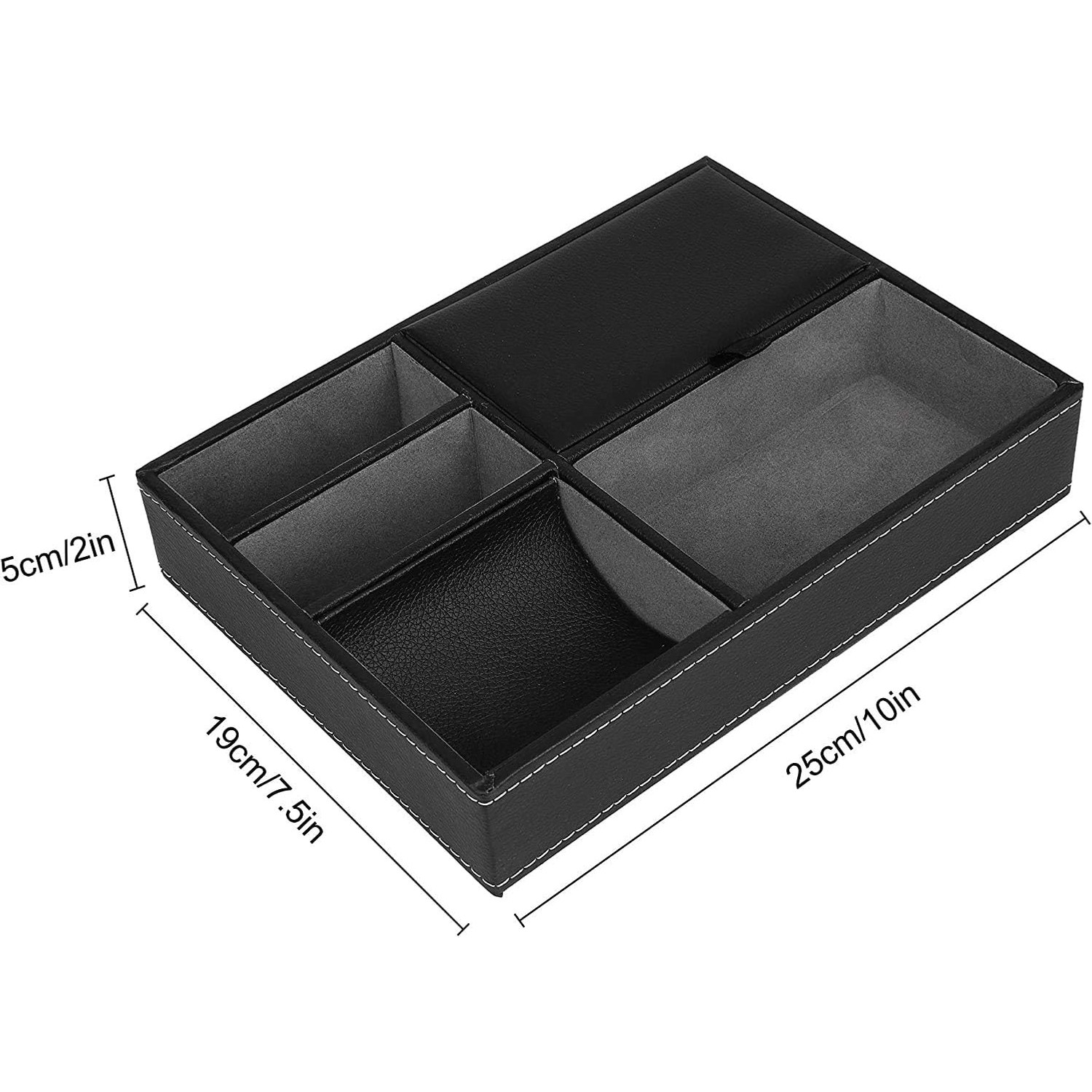 5 Compartment Faux Leather Valet Tray