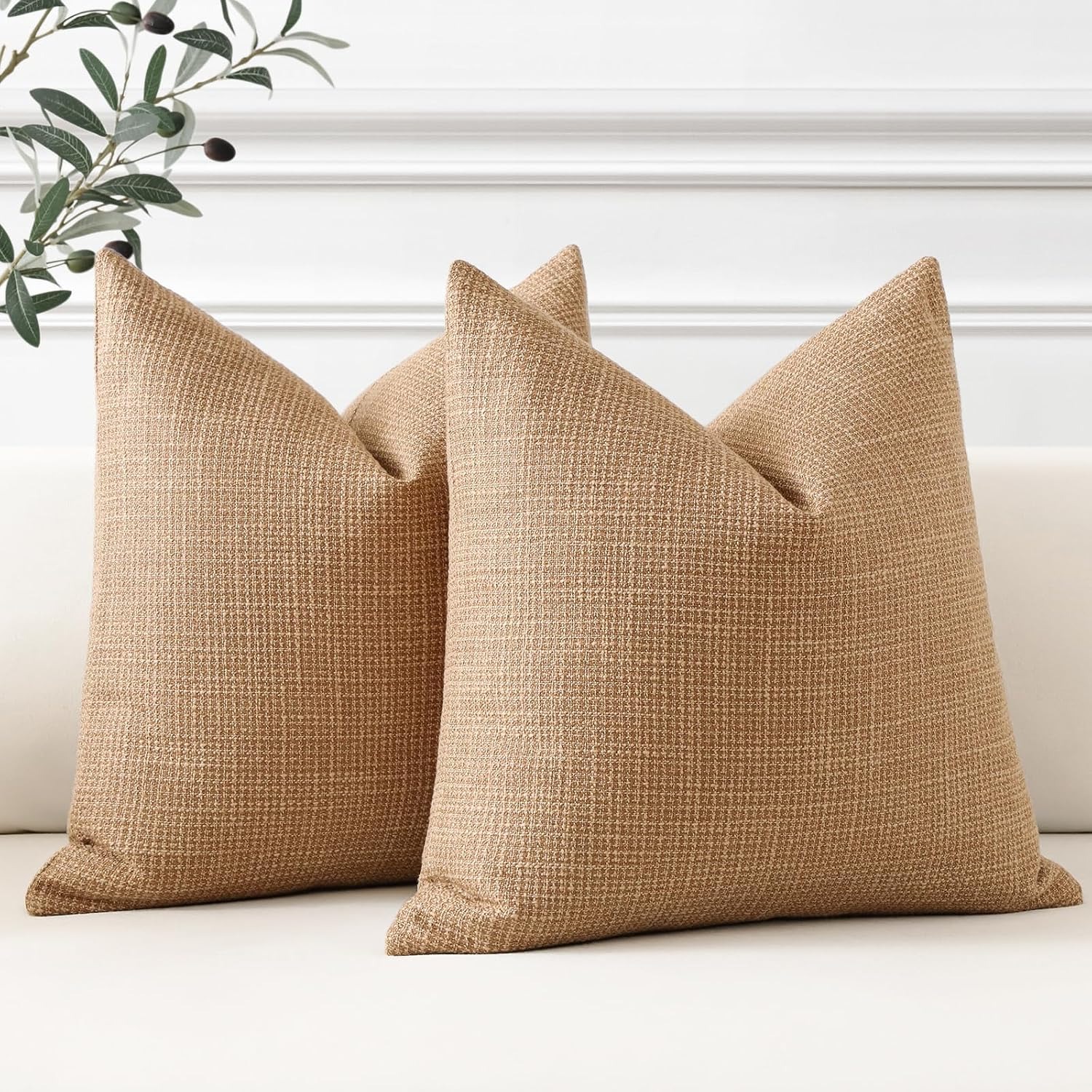 Light Brown Linen Look Cushion Covers 50 cm (2 Pack): image 2