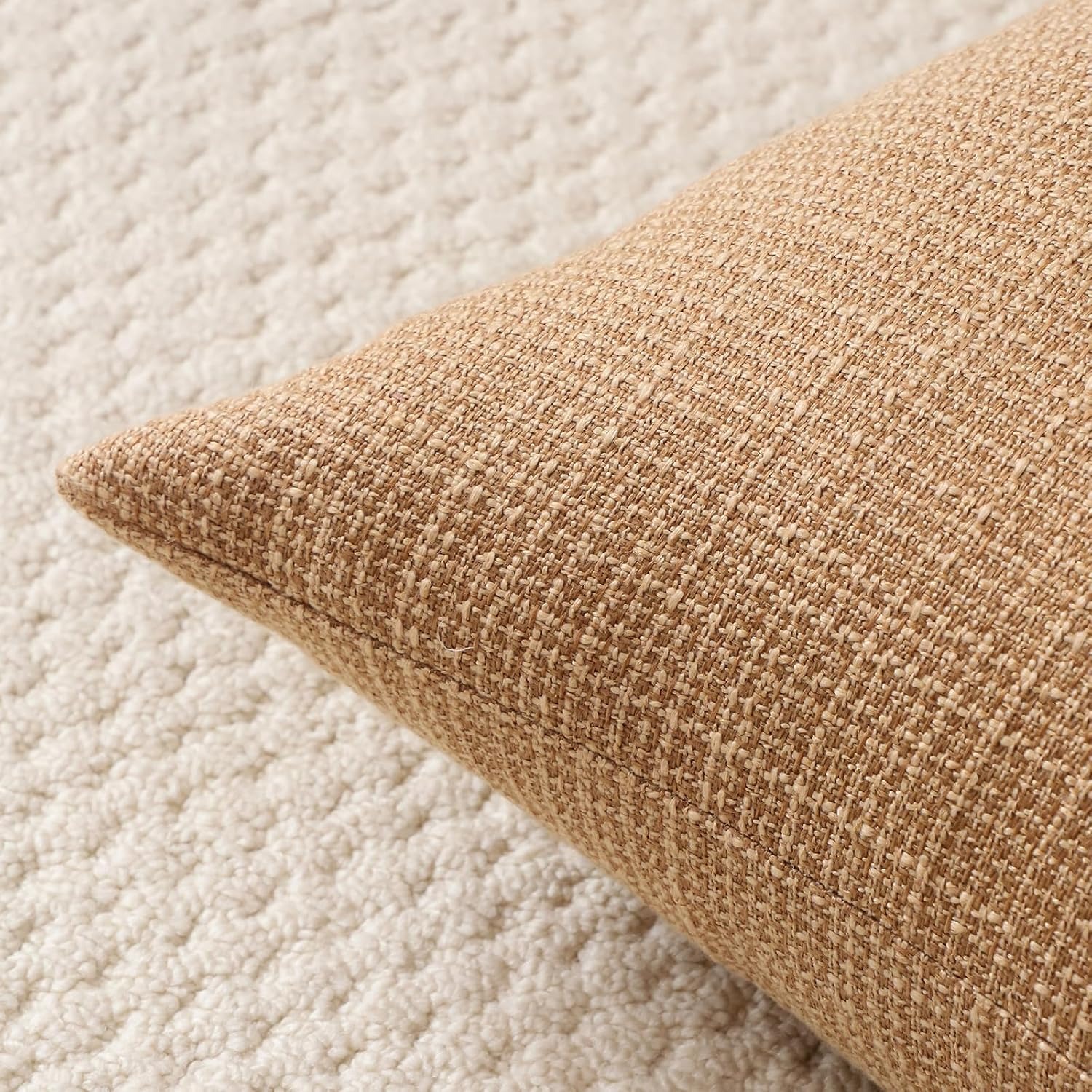 Light Brown Linen Look Cushion Covers 50 cm (2 Pack): image 4