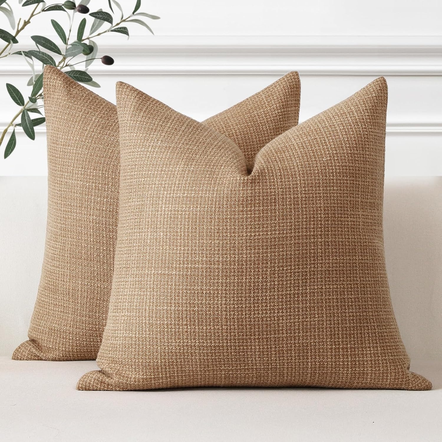 Light Brown Linen Look Cushion Covers 50 cm (2 Pack): image 7
