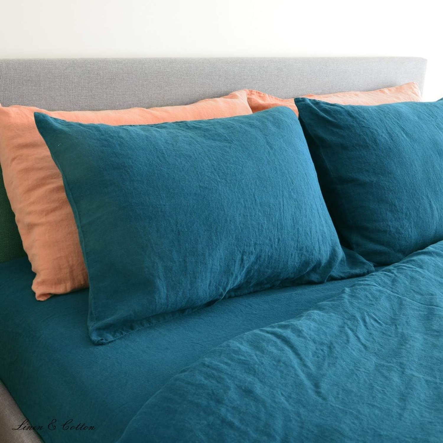 Alicia Pure Linen Cushion Cover 50 x 70 cm, Petrol Blue