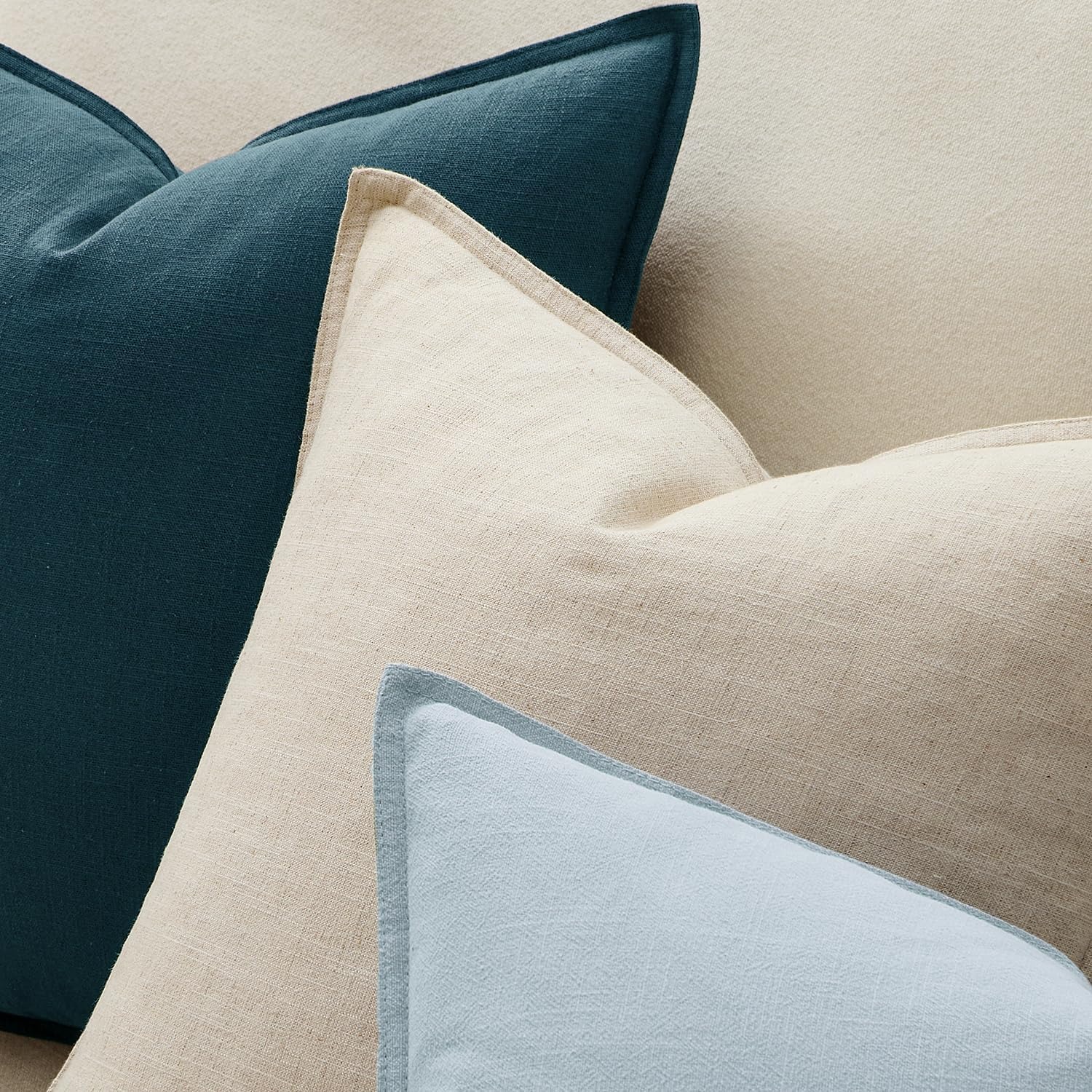 Linen Blend Euro Sham Cushion Covers, Light Blue, Set of 2