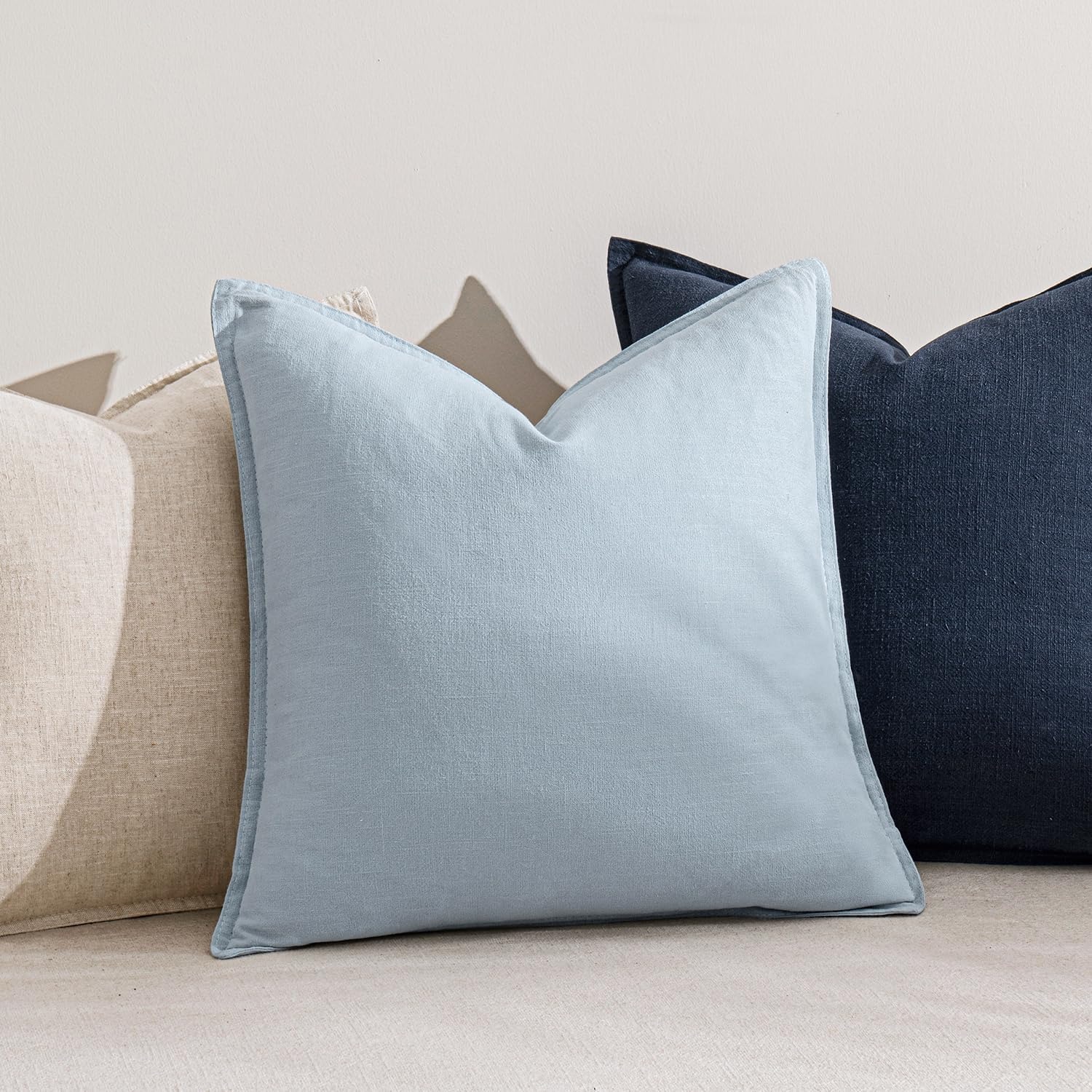 Linen Blend Euro Sham Cushion Covers, Light Blue, Set of 2: image 7