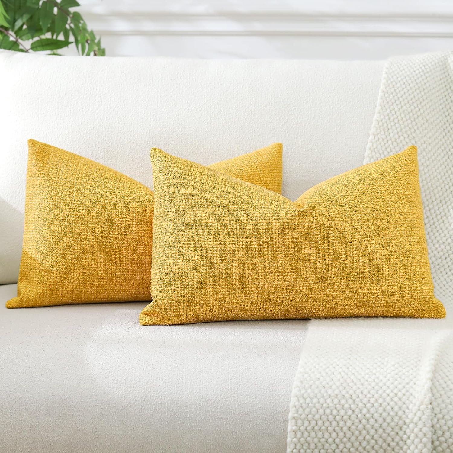 Linen Blend Lumbar Cushion Covers 30 x 50 cm (2 Pack)
