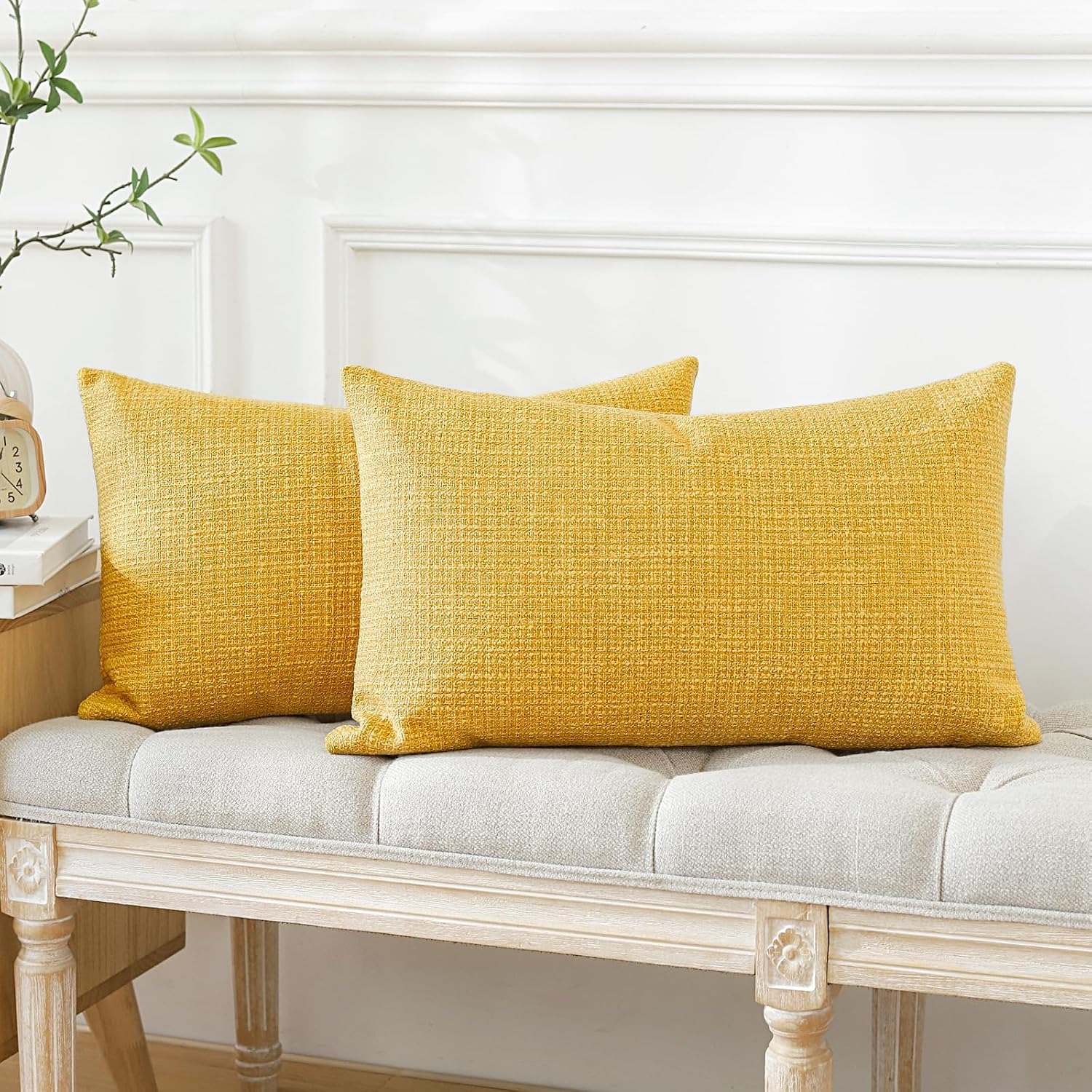 Linen Blend Lumbar Cushion Covers 30 x 50 cm (2 Pack)