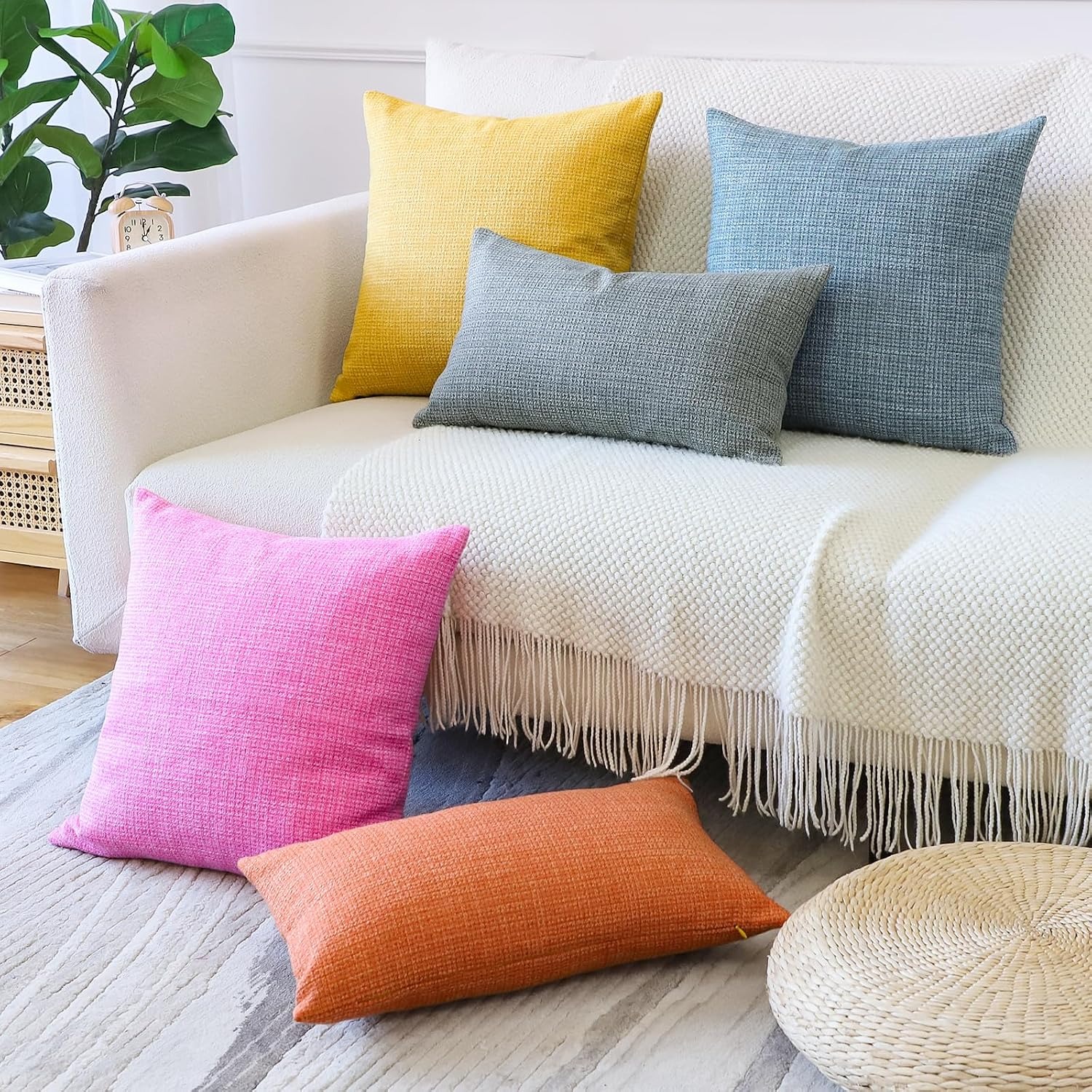 Linen Blend Lumbar Cushion Covers 30 x 50 cm (2 Pack)