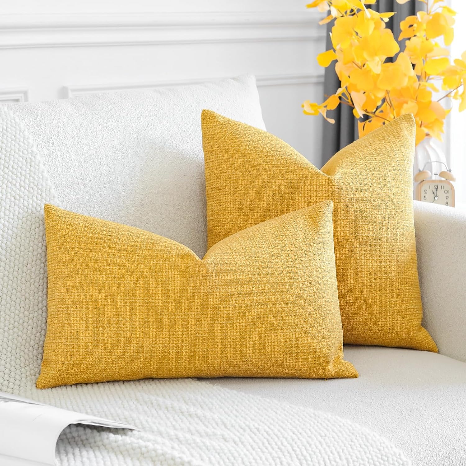 Linen Blend Lumbar Cushion Covers 30 x 50 cm (2 Pack)