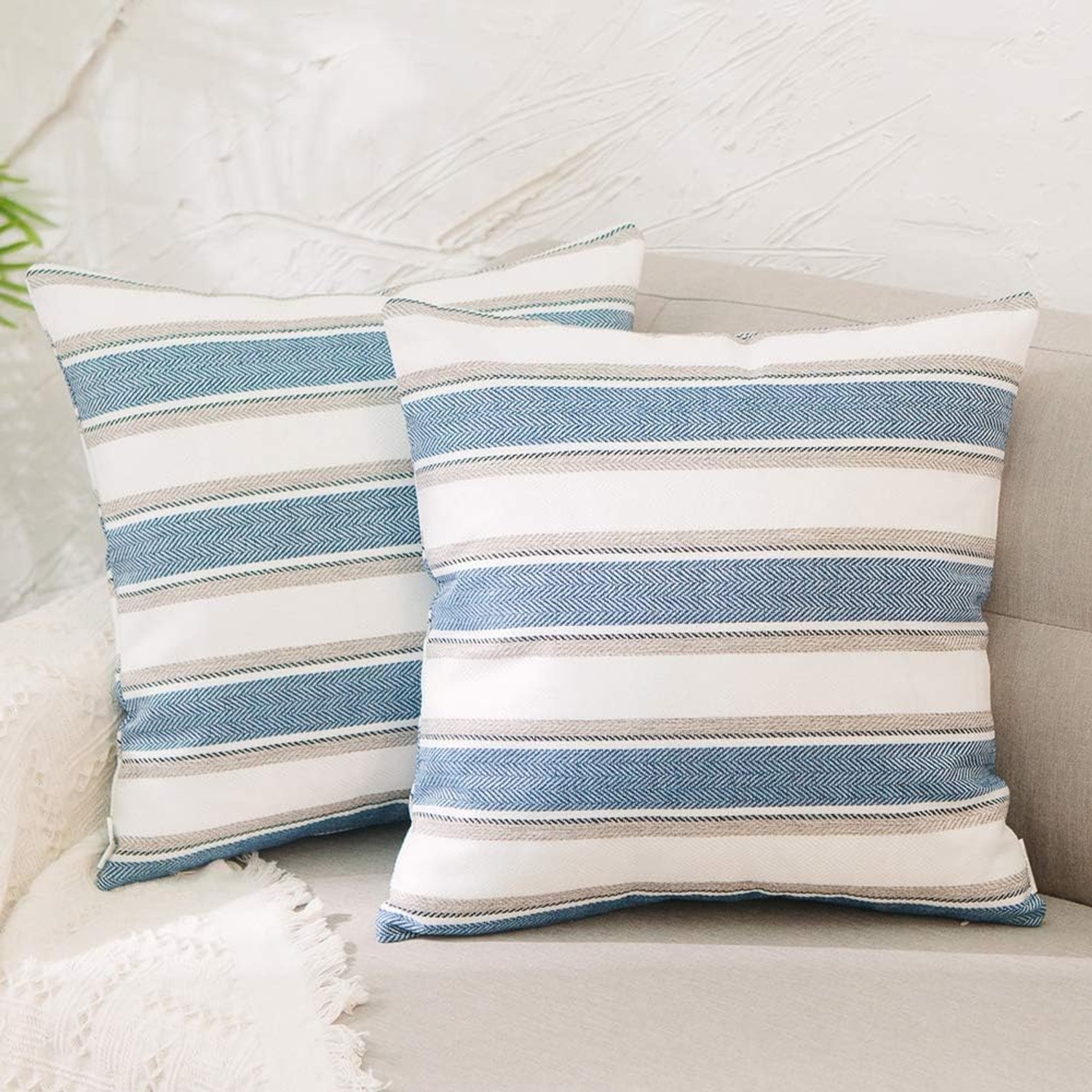 Striped Linen Look Cushion Covers (Pair, 55cm x 55cm)