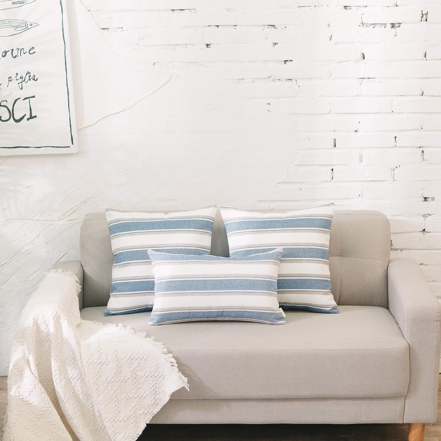 Striped Linen Look Cushion Covers (Pair, 55cm x 55cm): image 5