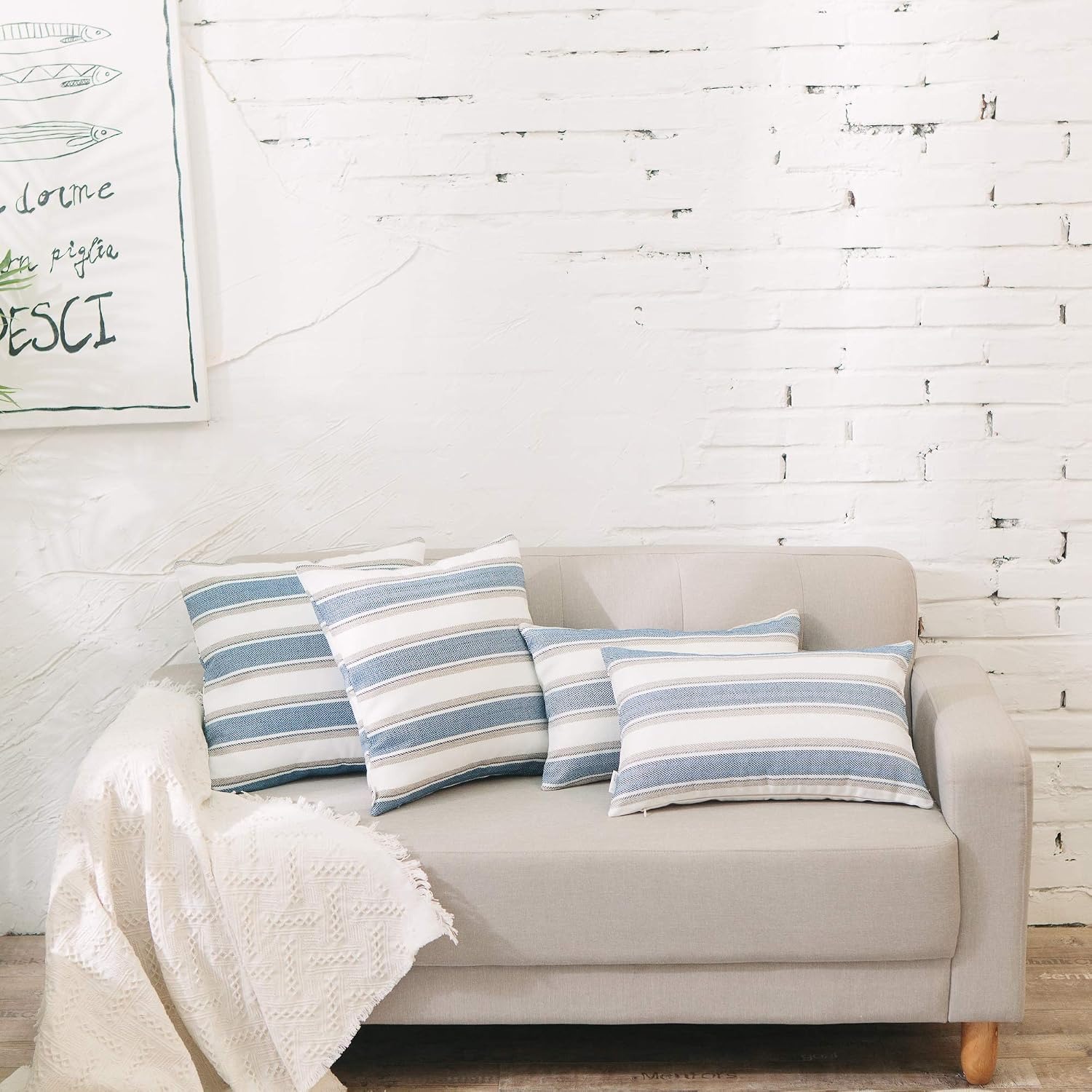 Striped Linen Look Cushion Covers (Pair, 55cm x 55cm): image 6