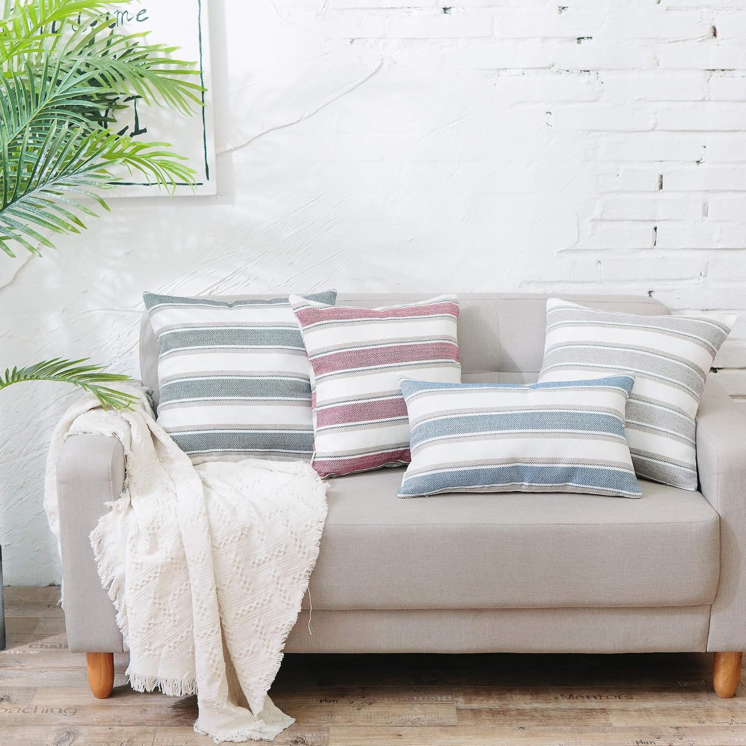 Striped Linen Look Cushion Covers (Pair, 55cm x 55cm): image 7