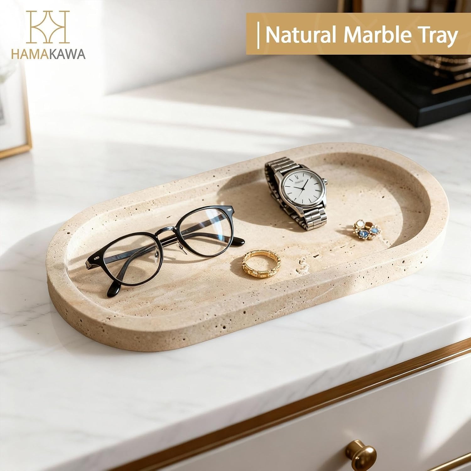 Oval Travertine Vanity Tray