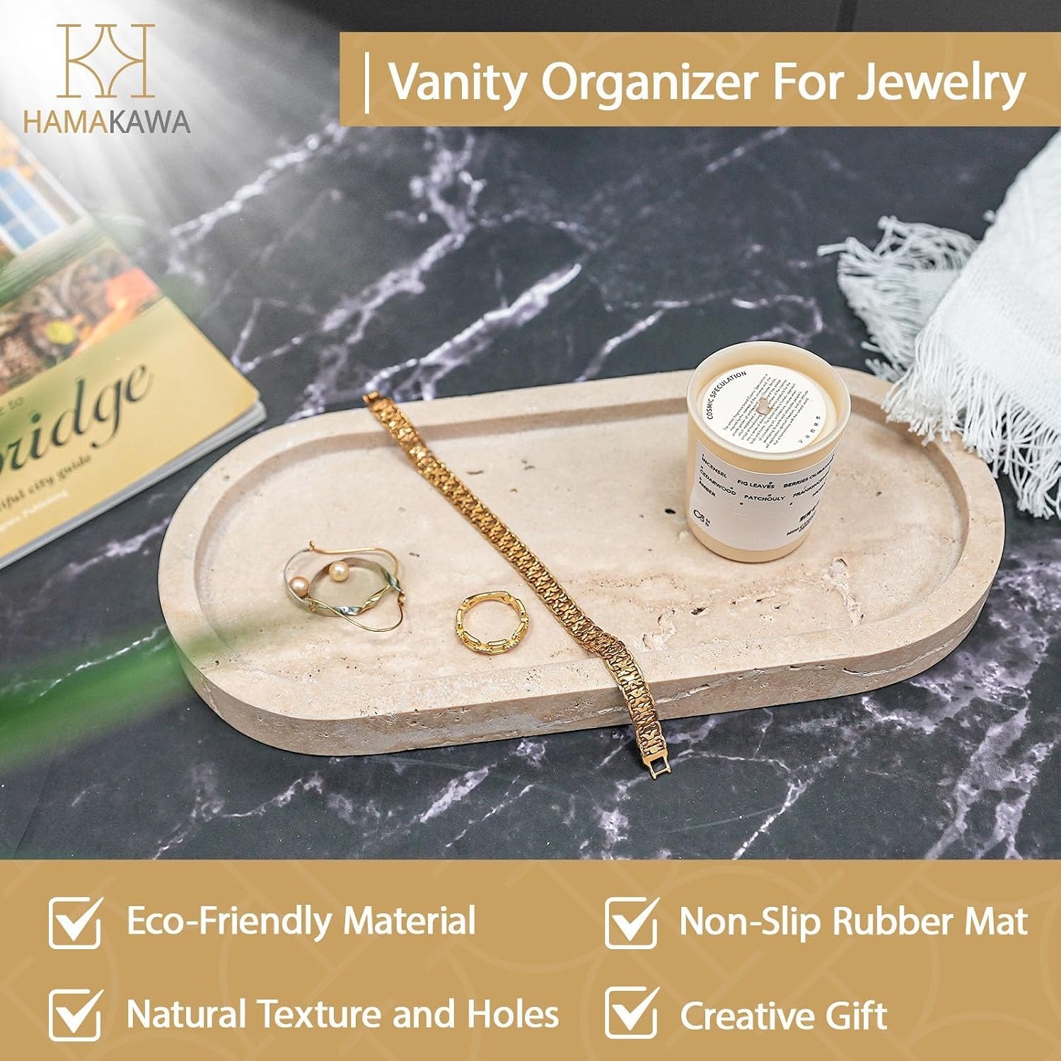 Oval Travertine Vanity Tray