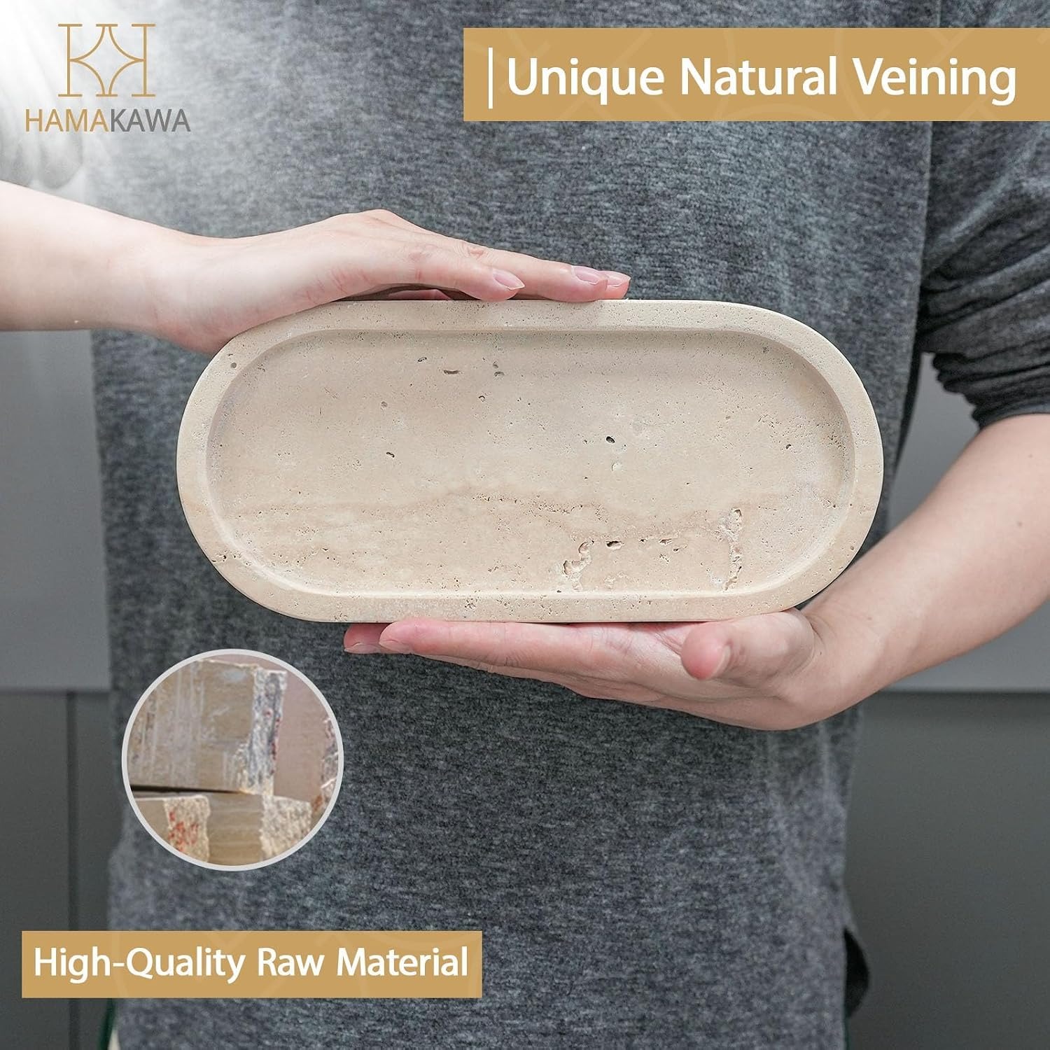 Oval Travertine Vanity Tray