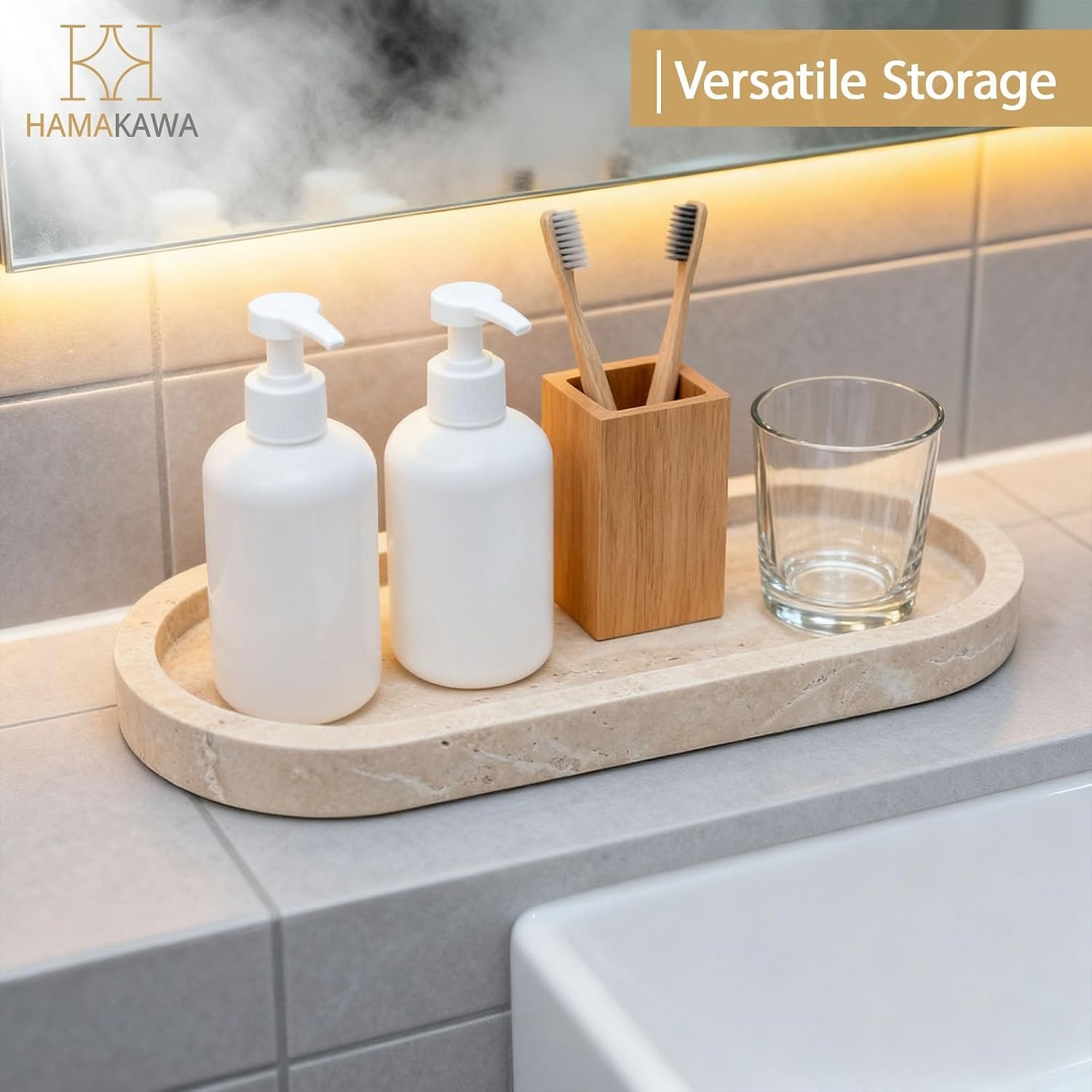 Oval Travertine Vanity Tray