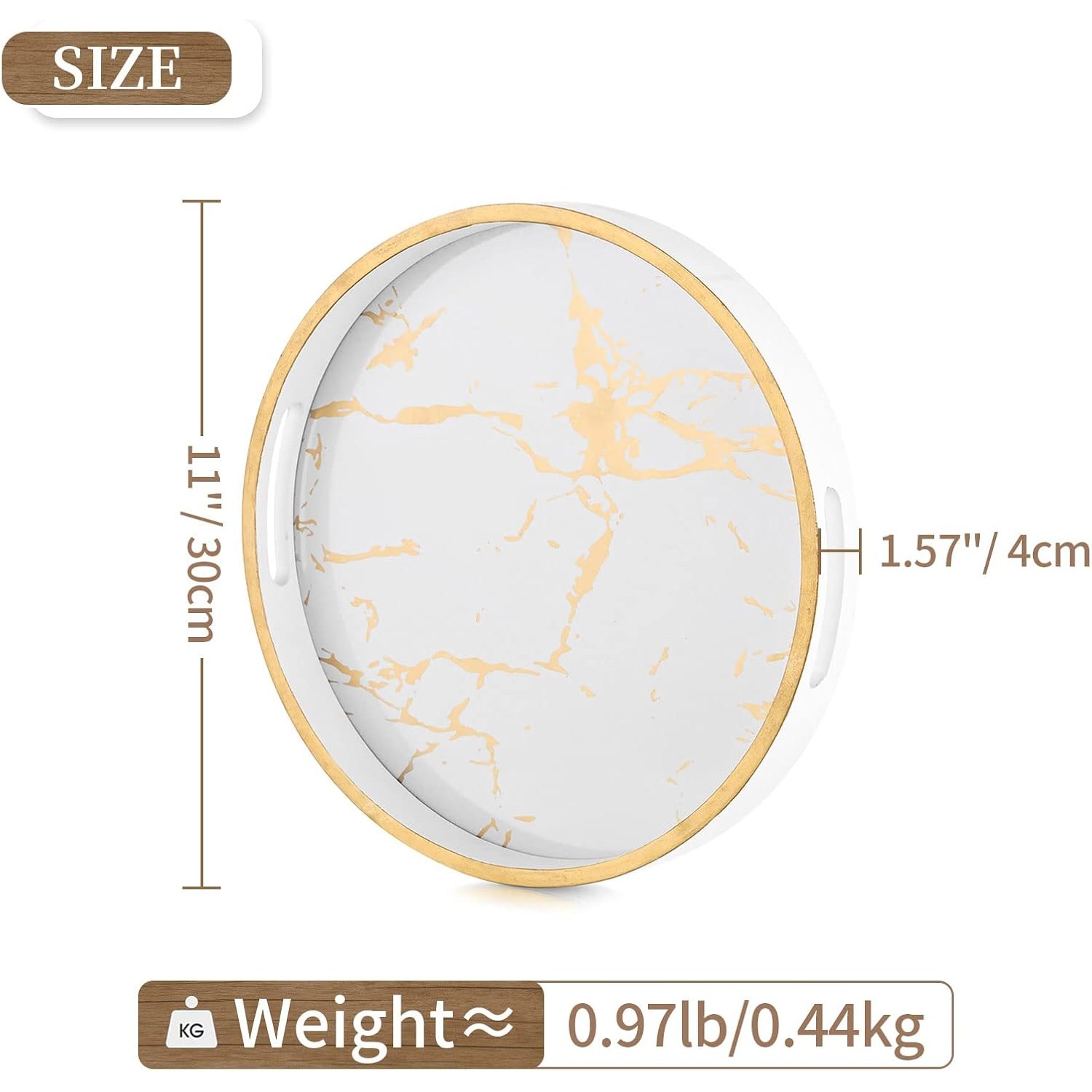 Round Marble Look Tray with Handles