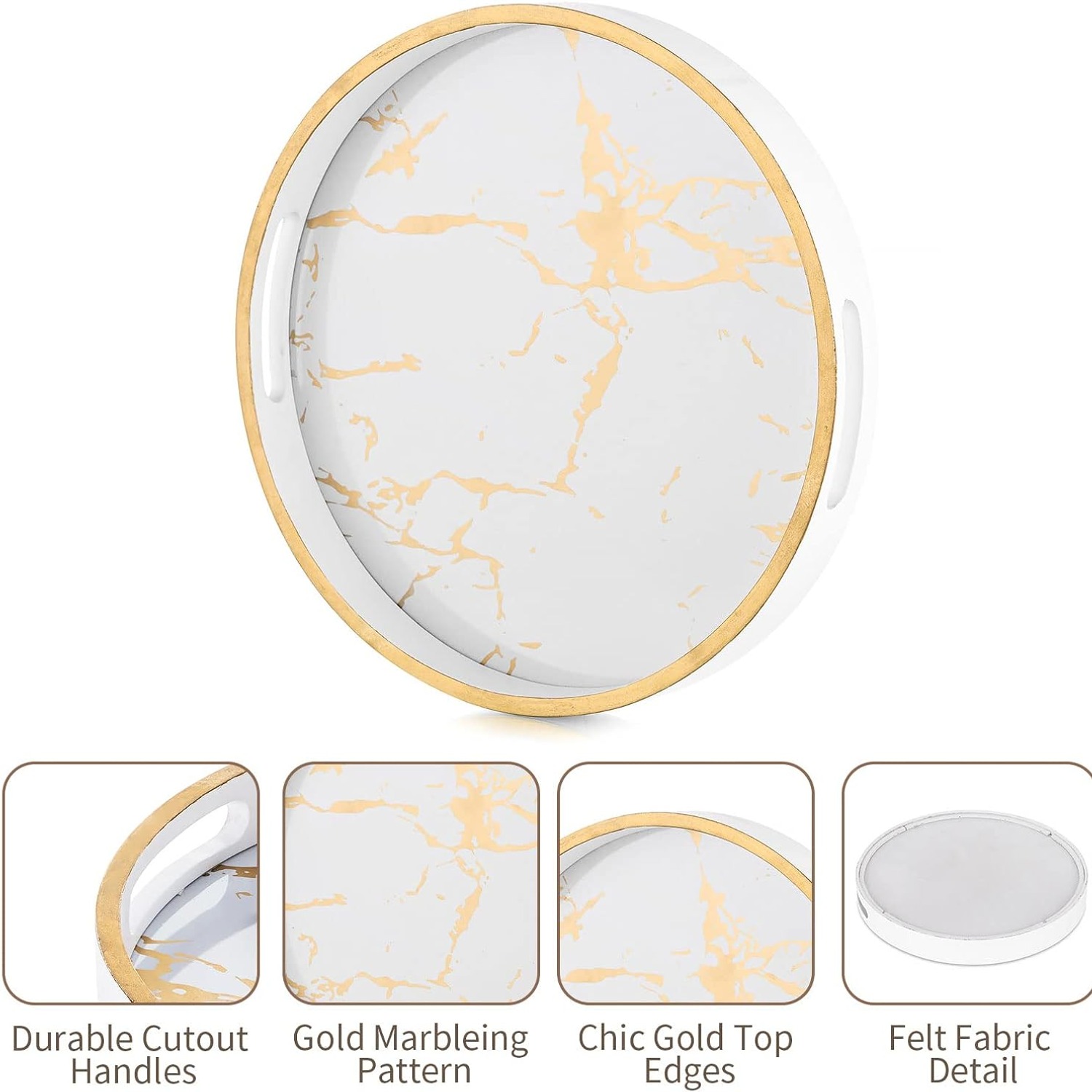 Round Marble Look Tray with Handles: image 7