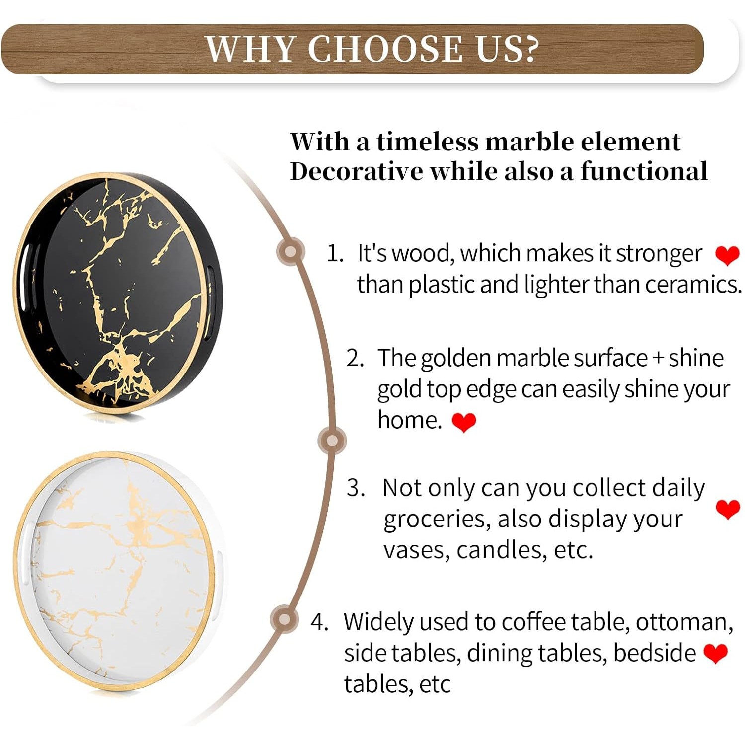 Round Marble Look Tray with Handles: image 8