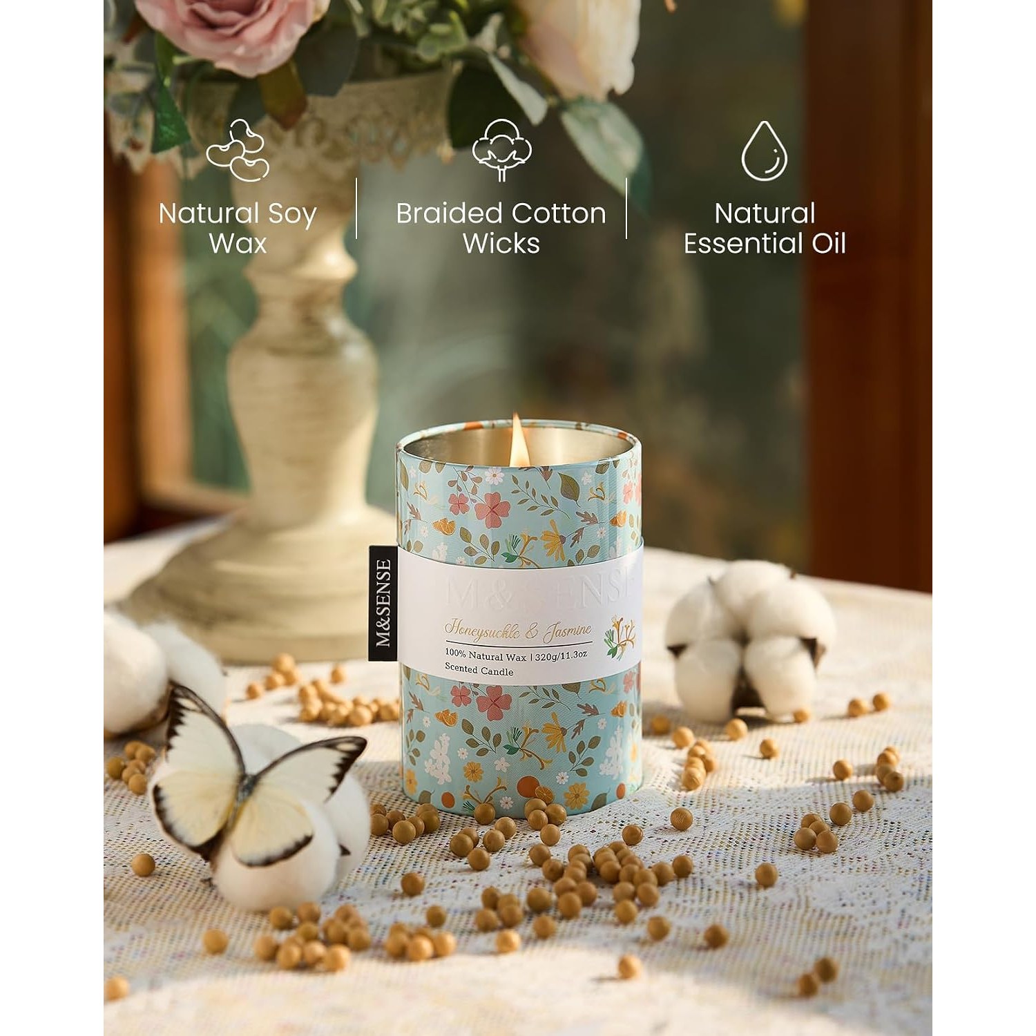 Honeysuckle Jasmine Soy Candle 320 g Printed Tin: image 3