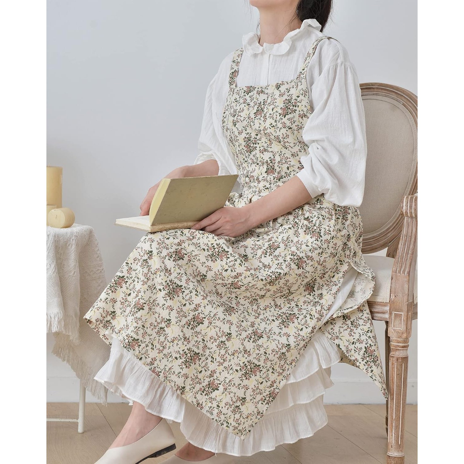 Japanese Style Washed Cotton Pinafore Apron with Pockets: image 5