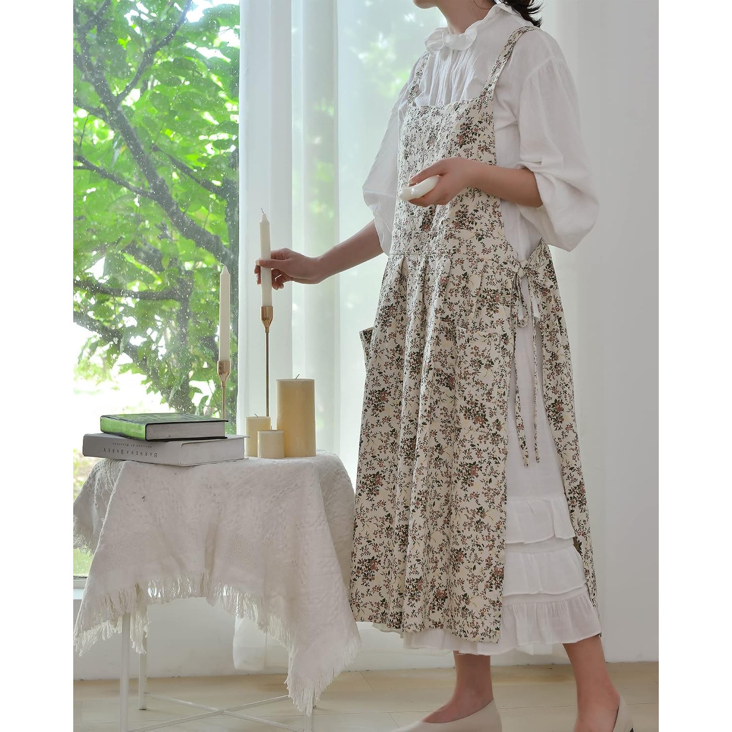 Japanese Style Washed Cotton Pinafore Apron with Pockets: image 6