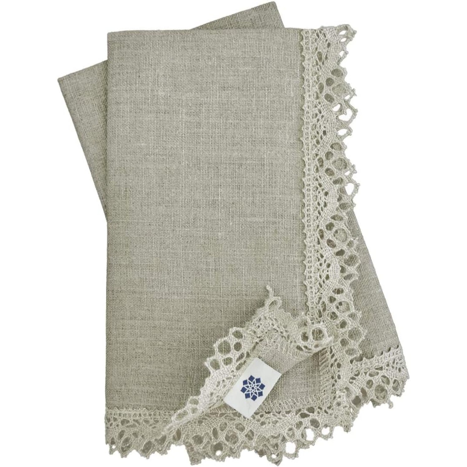 Crochet Edged Linen Napkins, Set of 4