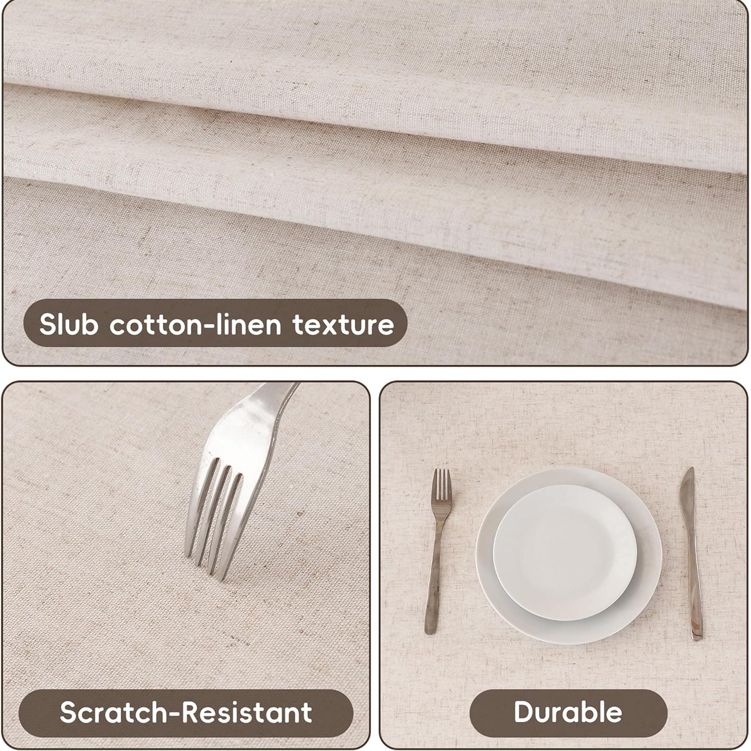 Oval Beige Cotton Linen Tablecloth with Tassels: image 6