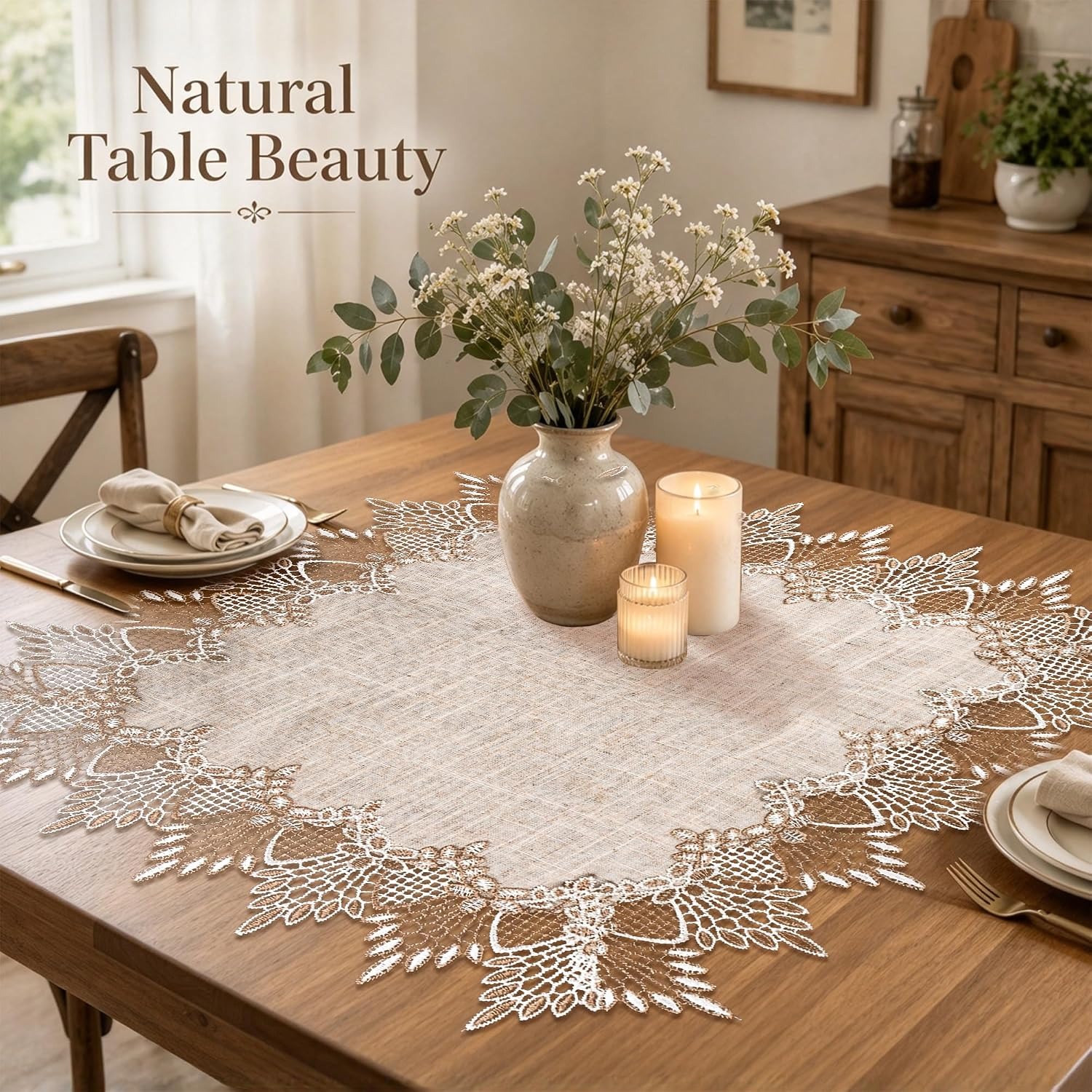 Square Linen Table Topper with Lace Trim 50 cm: image 7