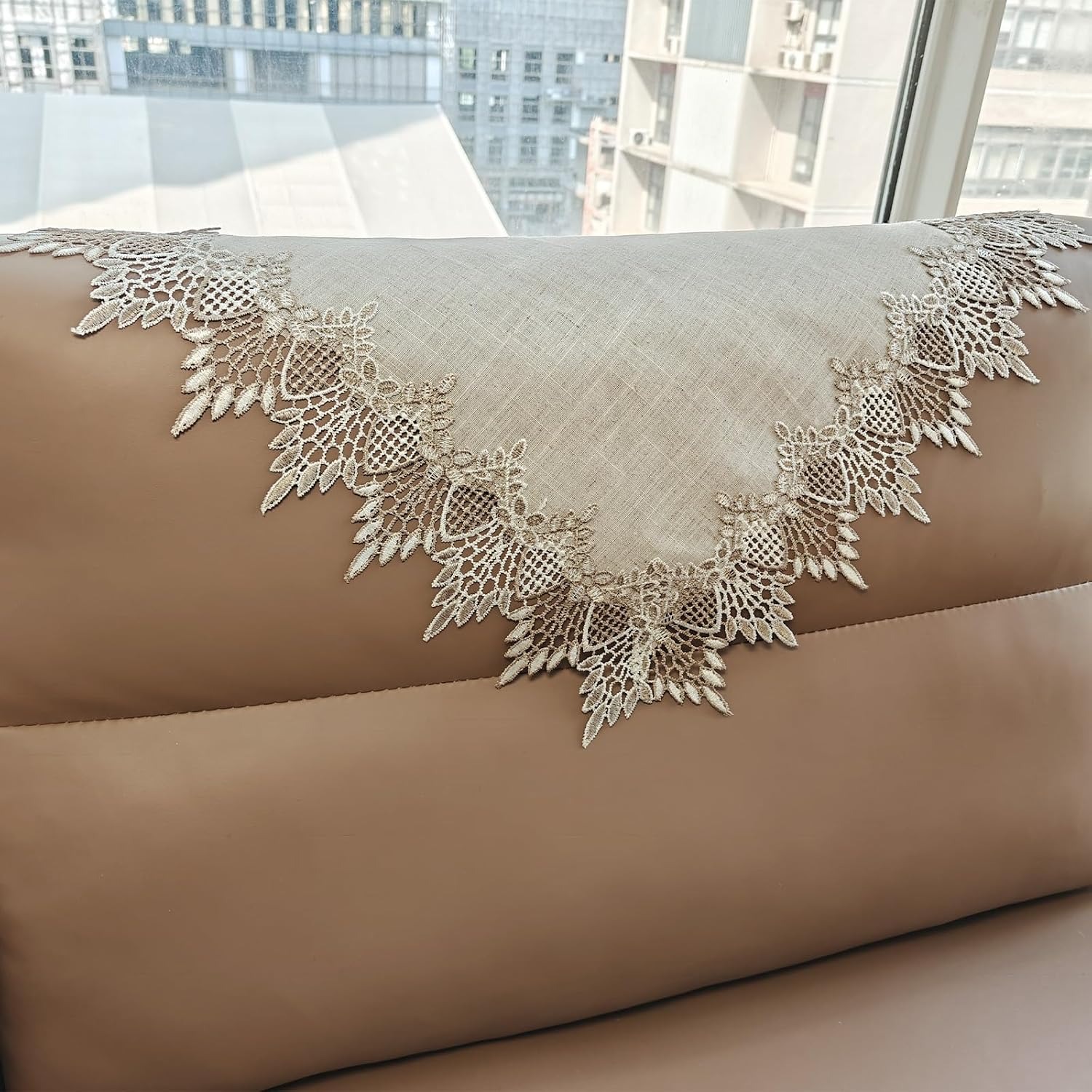 Square Linen Table Topper with Lace Trim 50 cm: image 8