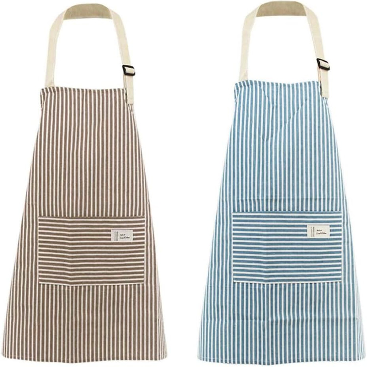 Striped Linen Apron 2 Pack with Front Pockets
