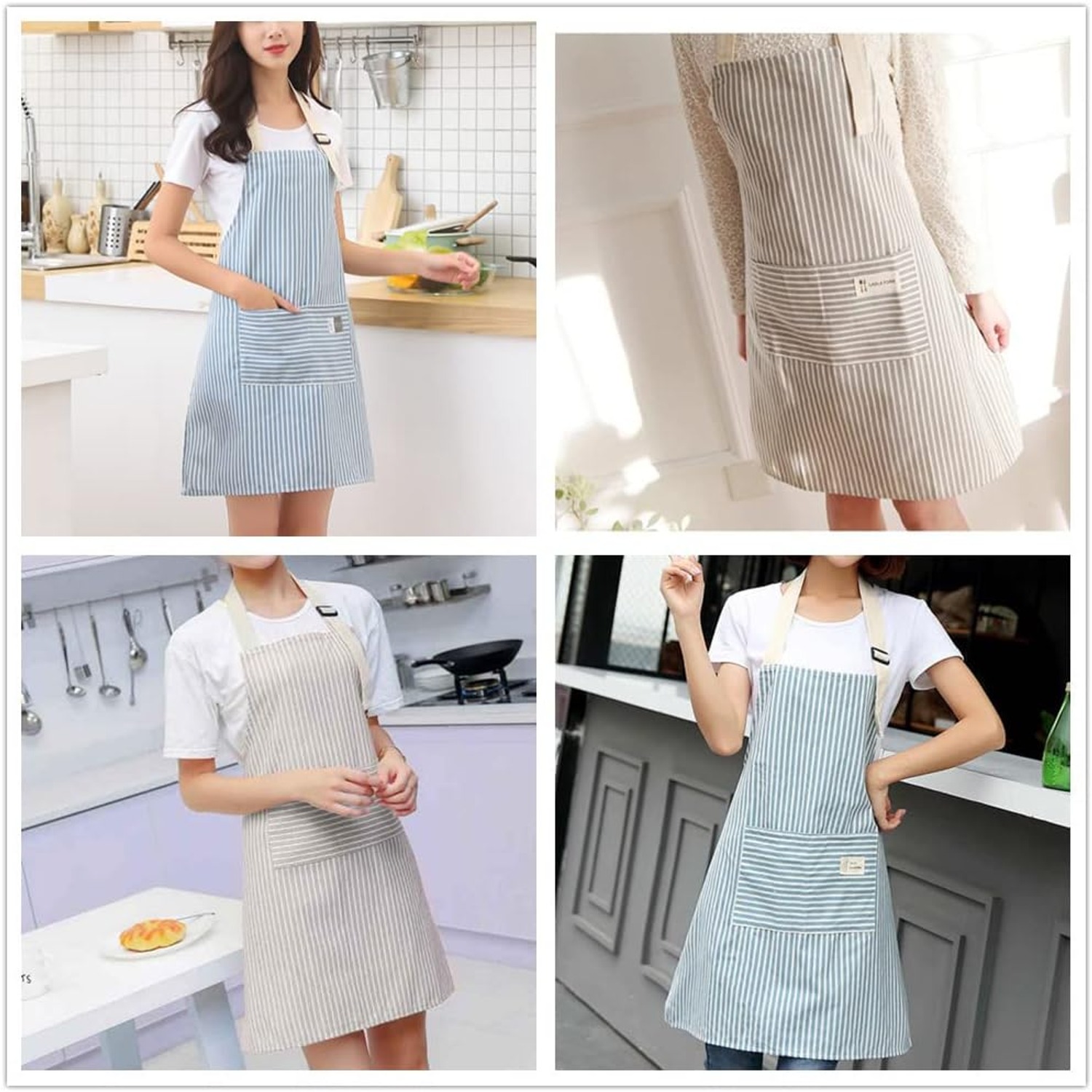 Striped Linen Apron 2 Pack with Front Pockets: image 2