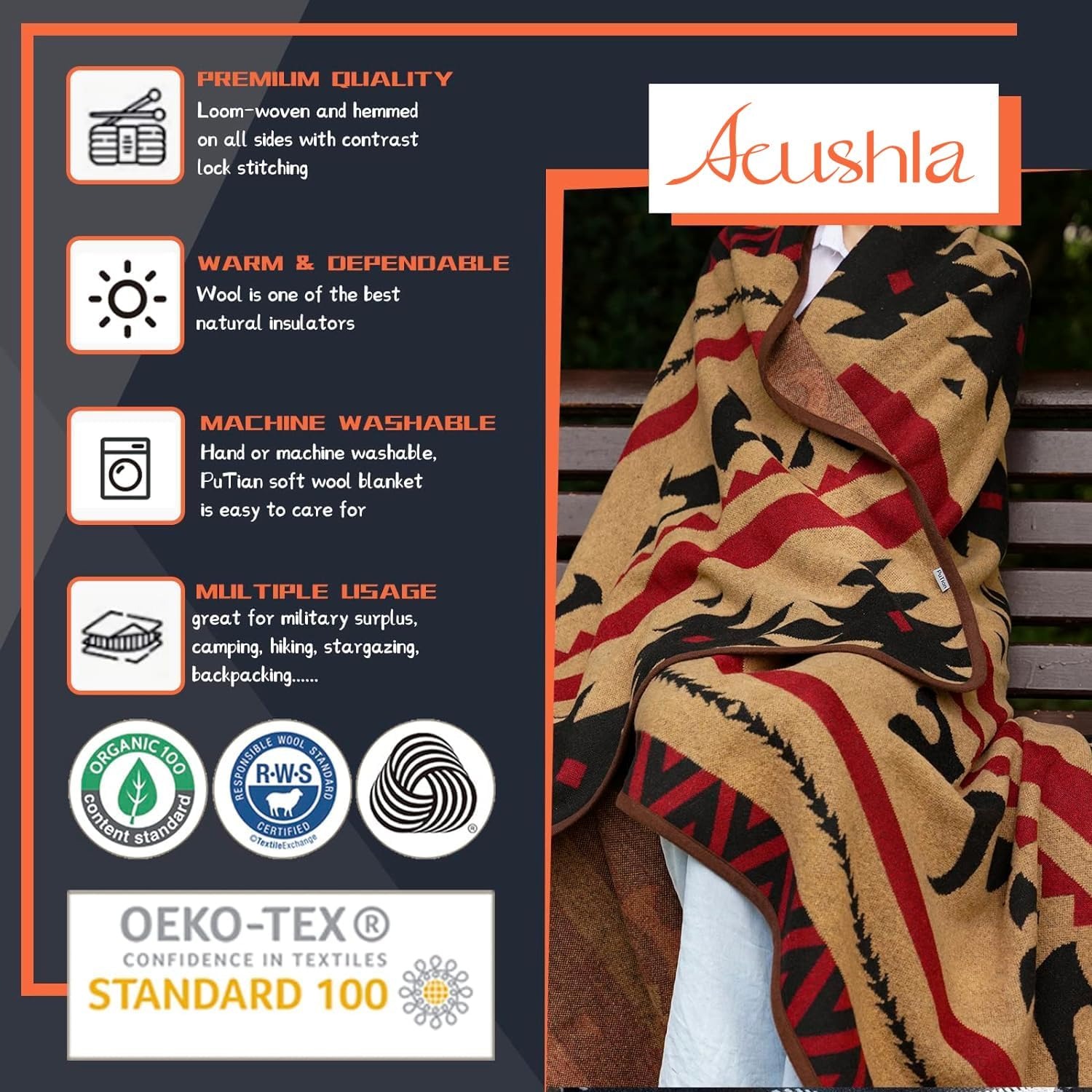 Merino Wool Blend Blanket 160 x 220 cm: image 4