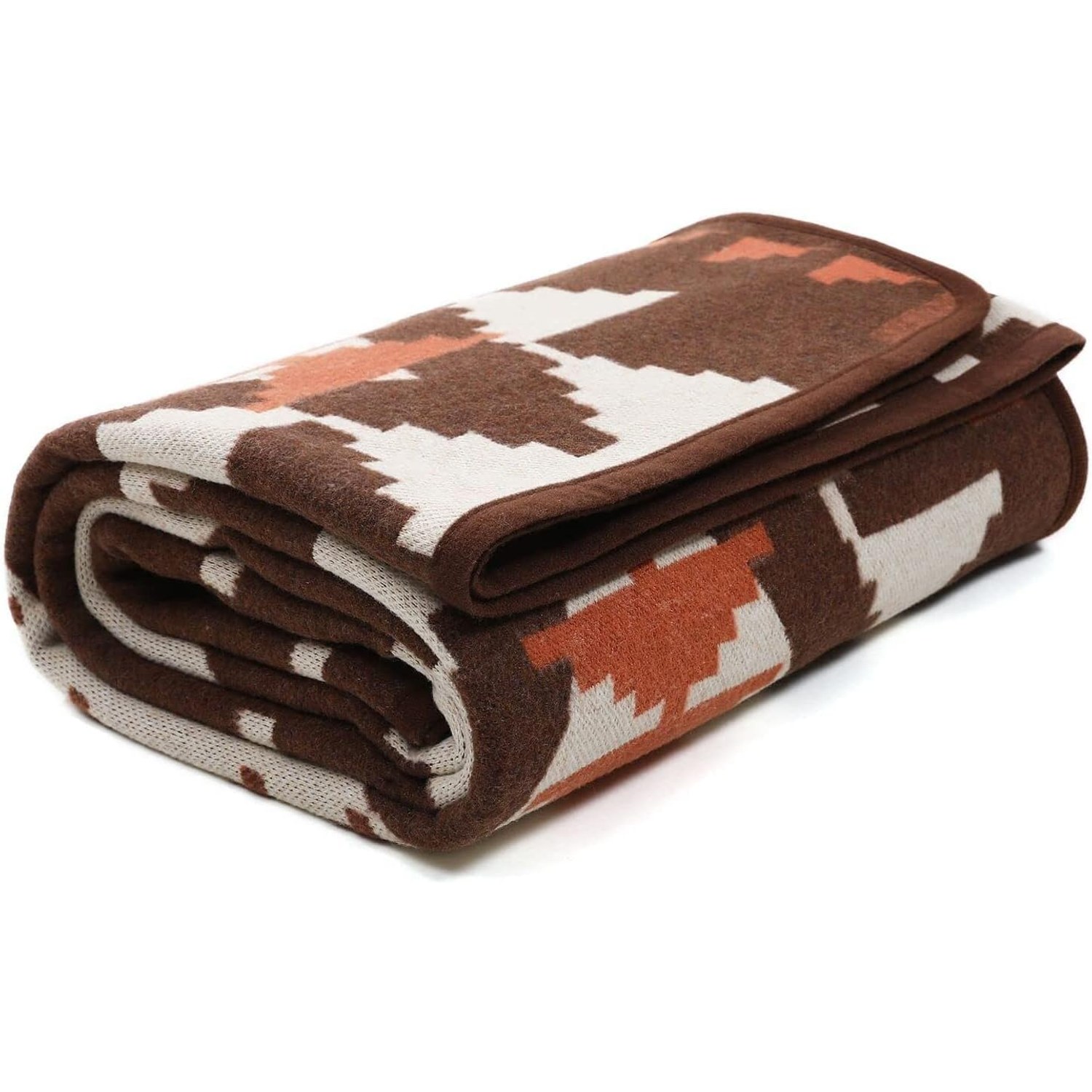 Wool Blend Knitted Throw in Indian Brown
