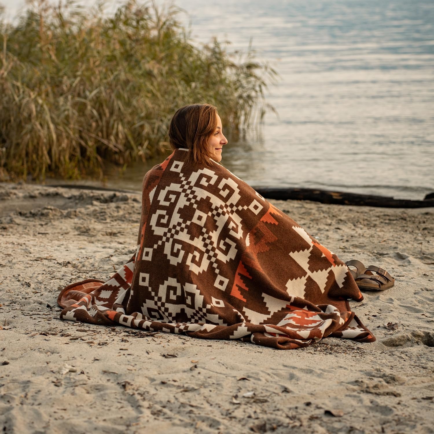 Wool Blend Knitted Throw in Indian Brown